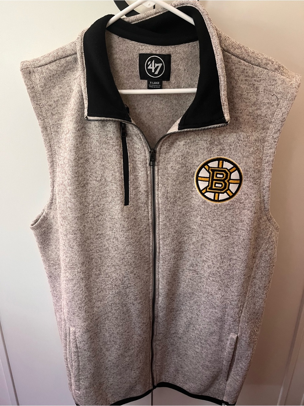 Boston Bruins Vest - Grey and Black Zip Fleece Vest - Men’s XL